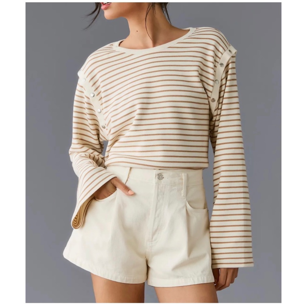 Anthropologie Maeve Slouchy Striped Convertible Long-Sleeve Tee Shirt Size Large